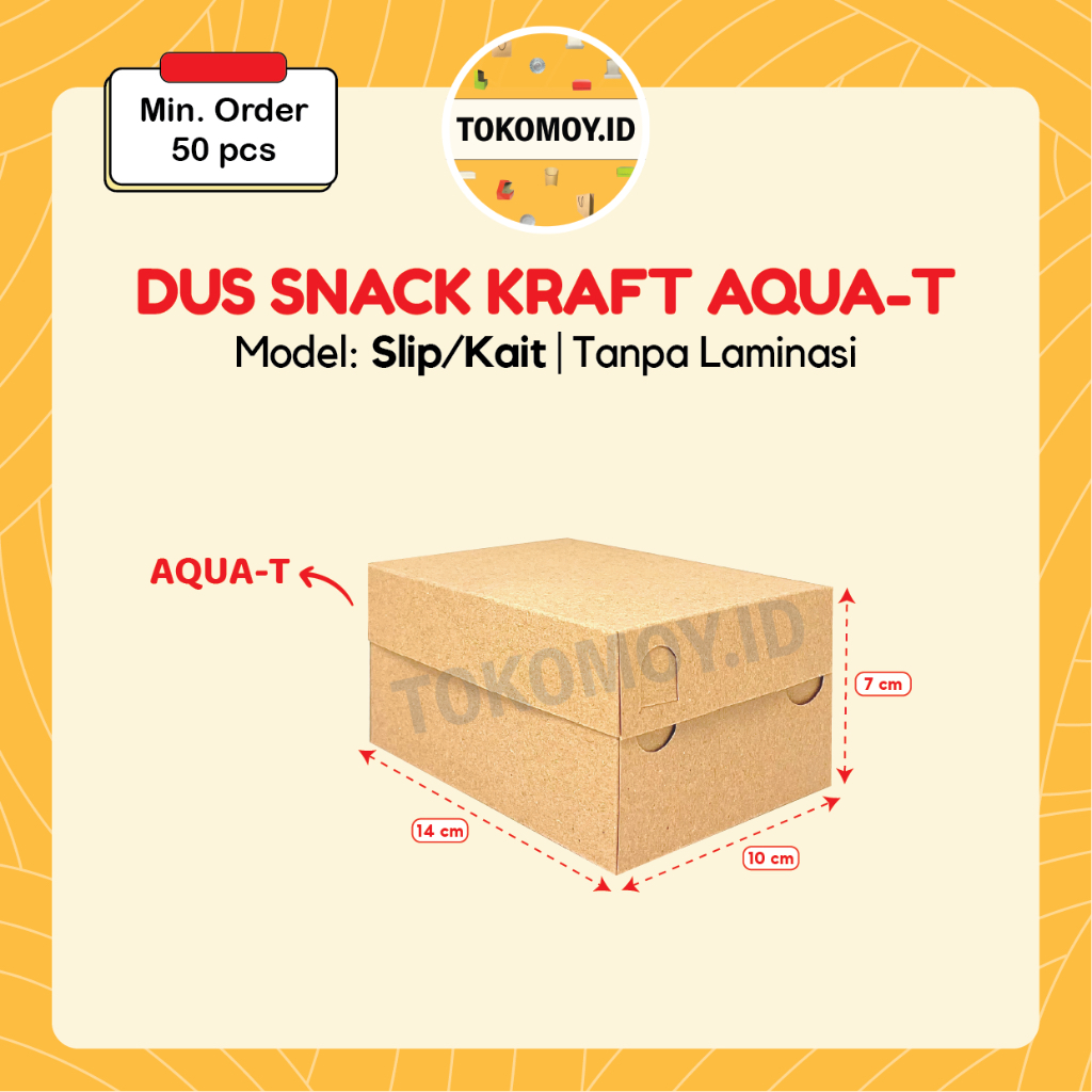 Snack Box Kraft Coklat AQUA T uk. 14x10x7 cm Tanpa Laminasi - Box Snack Kotak Kue Dus Makanan 14x10