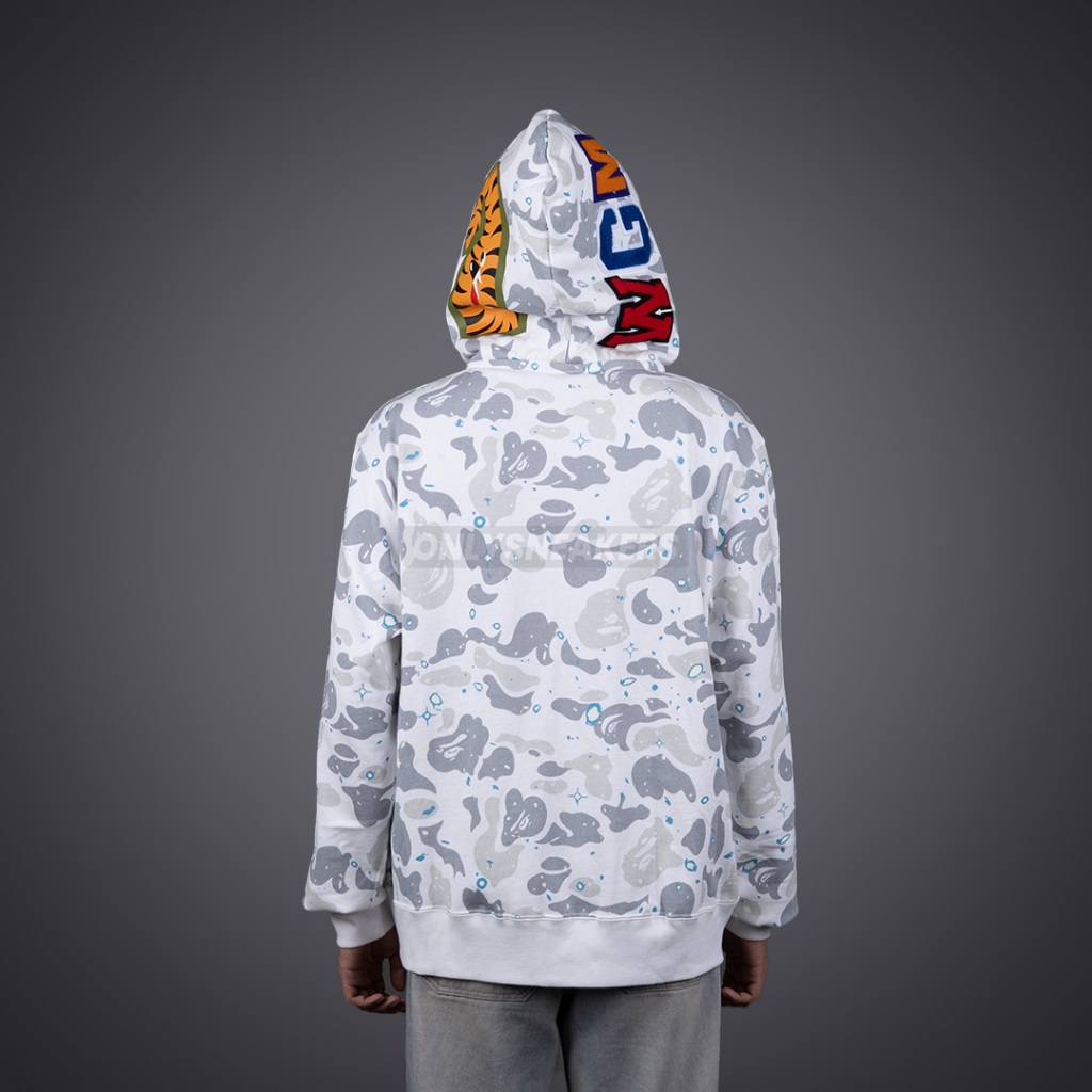 BAPE SPACE CAMO SHARK FULL ZIP DOUBLE HOODIE WHITE