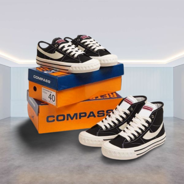 Sepatu Compass Retrograde High Black White Sneakers Compass Retrograde High Black White