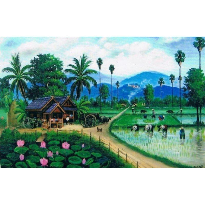 POSTER CETAK JUMBO, PEMANDANGAN PETANI, HIASAN DINDING, PEMANDANGAN PETANI, BERBAGAI MACAM UKURAN