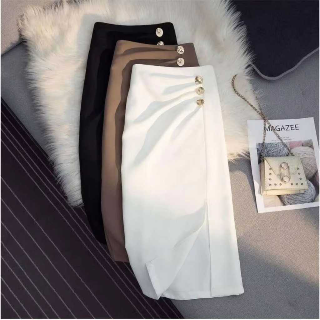Rok terbaru korean style variasi kancing samping/rok span scuba kancing samping terbaru