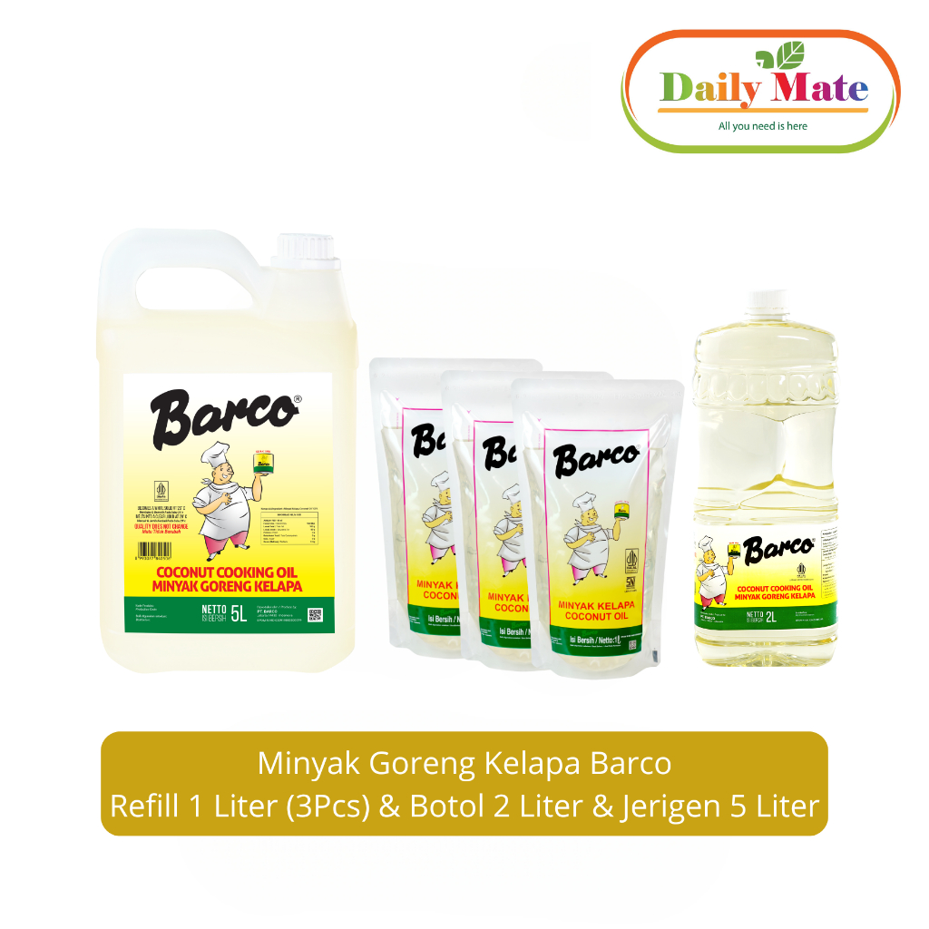 

Paket Minyak Goreng Kelapa Barco Refill 1 Liter (3Pcs) & Botol 2 Liter & Jerigen 5 Liter
