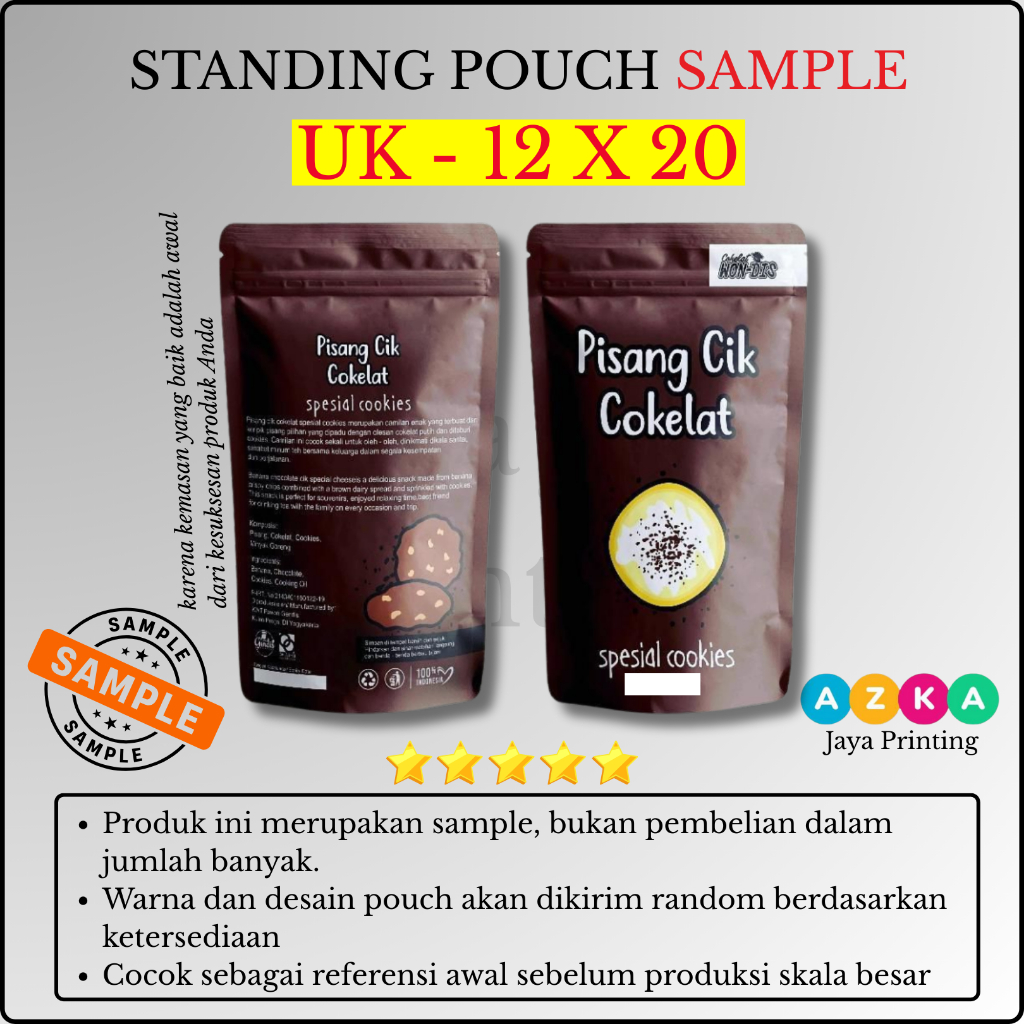 SAMPLE STANDING POUCH 12X20 CM | RANDOM DESAIN KEMASAN PREMIUM | AZKA JAYA PRINTING