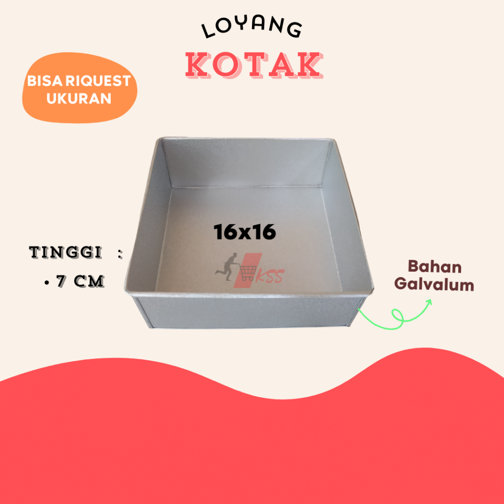 Loyang kotak persegi Ukuran 16x16 cm Tinggi 7 cm Loyang segi empat bahan galvanis loyang kue bolu an