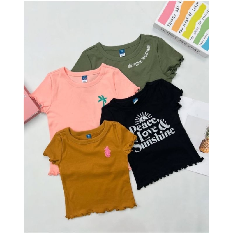 rib knit lettuce edge graphic tshirt for girls