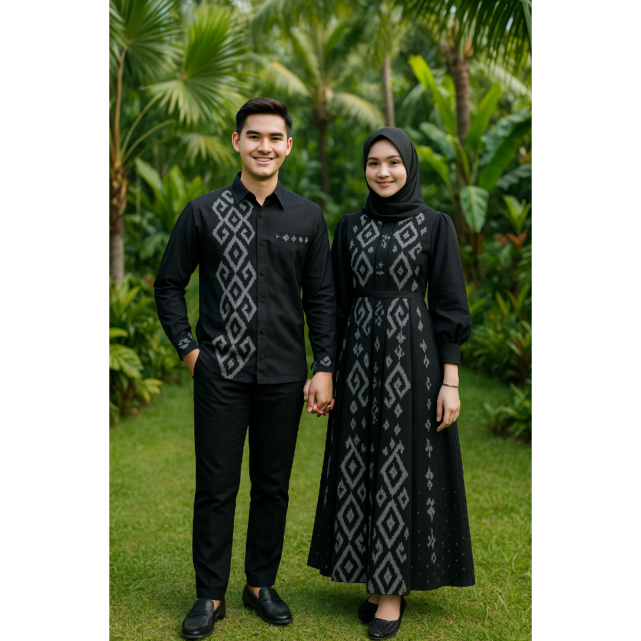 Couple Tenun Modern Hitam Abu - Baju Pasangan Kondangan Elegan / Seragam Keluarga