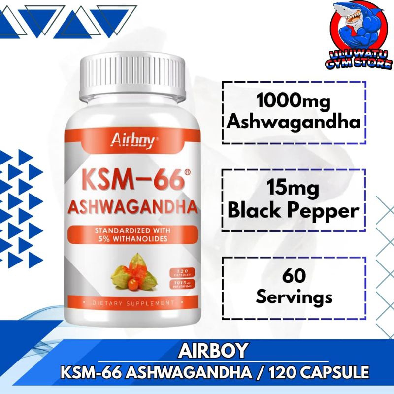 Airboy KSM - 66 ASHWAGANDHA Standarized with 5% Withanolides 120 Capsules