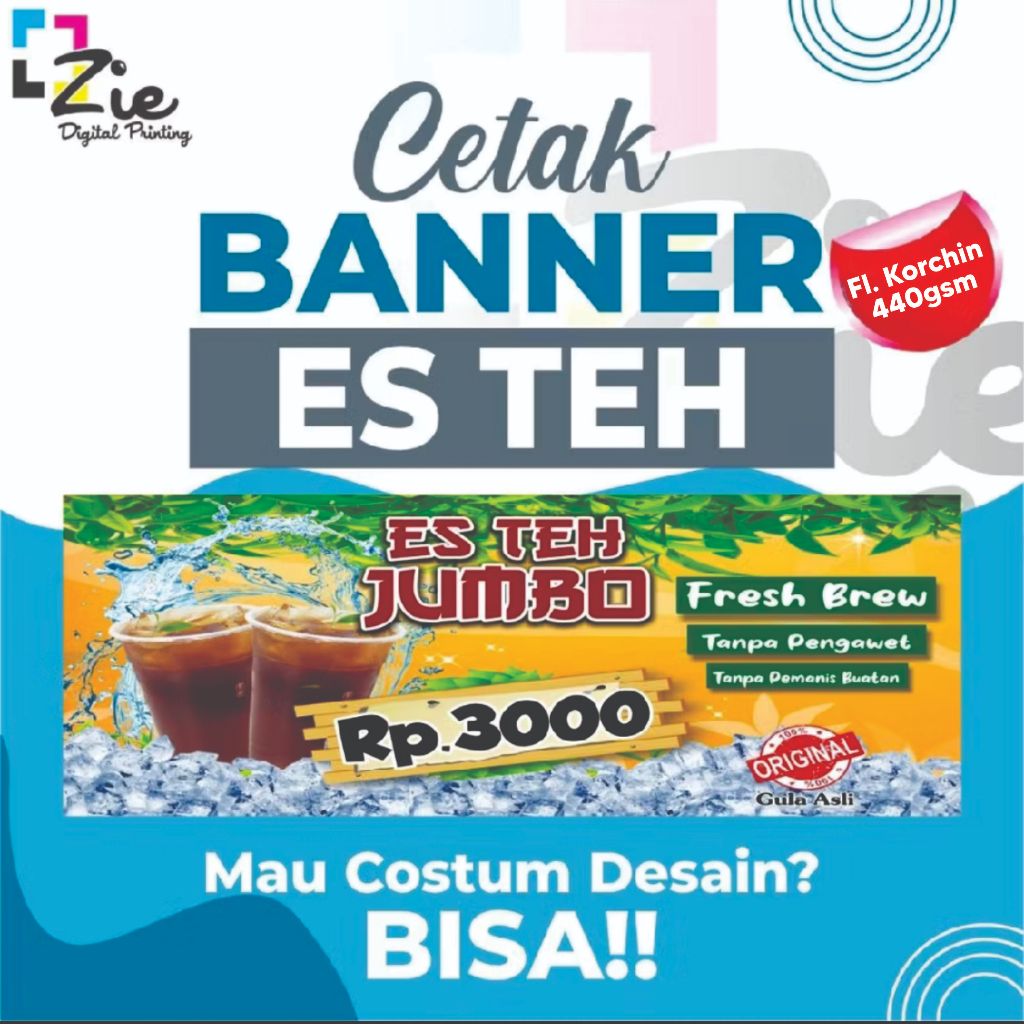 Cetak Banner Es Teh Frontlite Bahan Korchin 440gr Spanduk Backdrop Custom