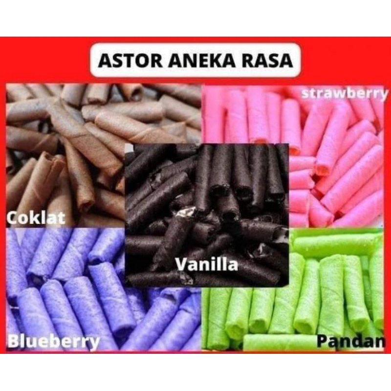 

Astor Mini Barcelona / Wafer Rolls Coklat Vanilla Strawberry Milk Cream Blueberry Pandan 1kg