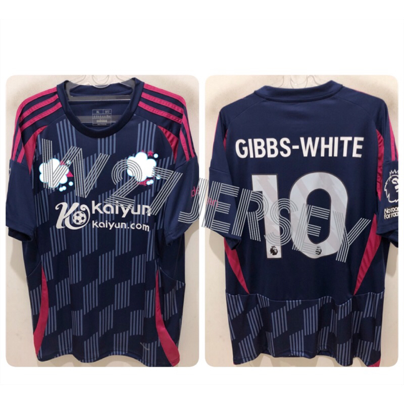 JERSEY NOTTINGHAM FOREST AWAY 2024-2025 name player White-Gibbs + Patch