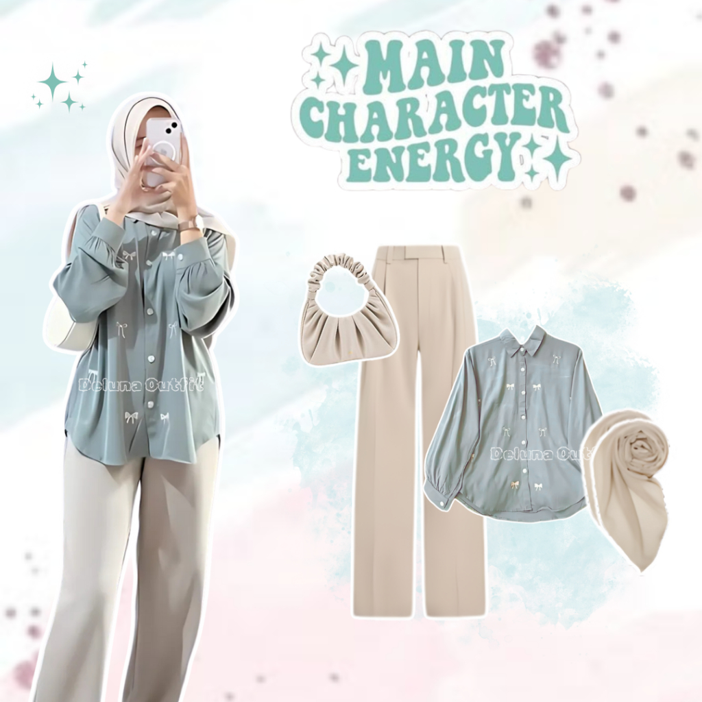 Deluna Outfit - One Set Wanita Kekinian Korean Style Hijab Style Outfit Korea Remaja Terbaru Buat Ku