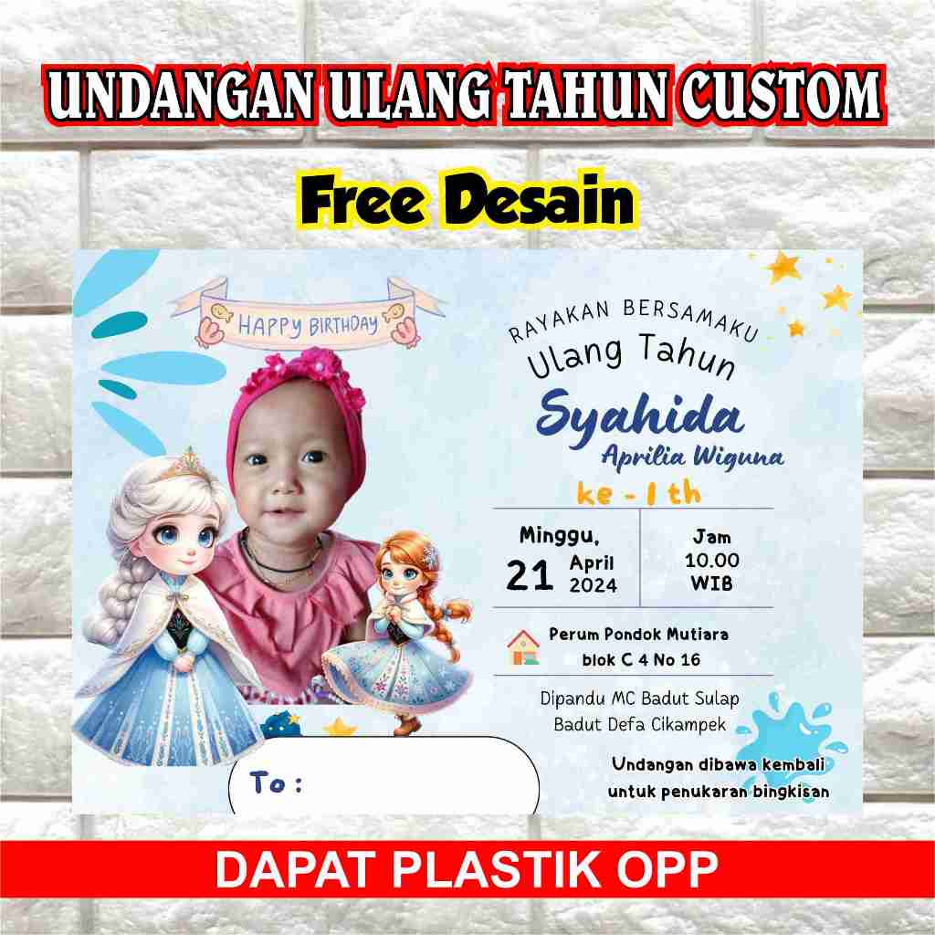 UNDANGAN ULTAH CUSTOM DESAIN NAMA & FOTO ANAK