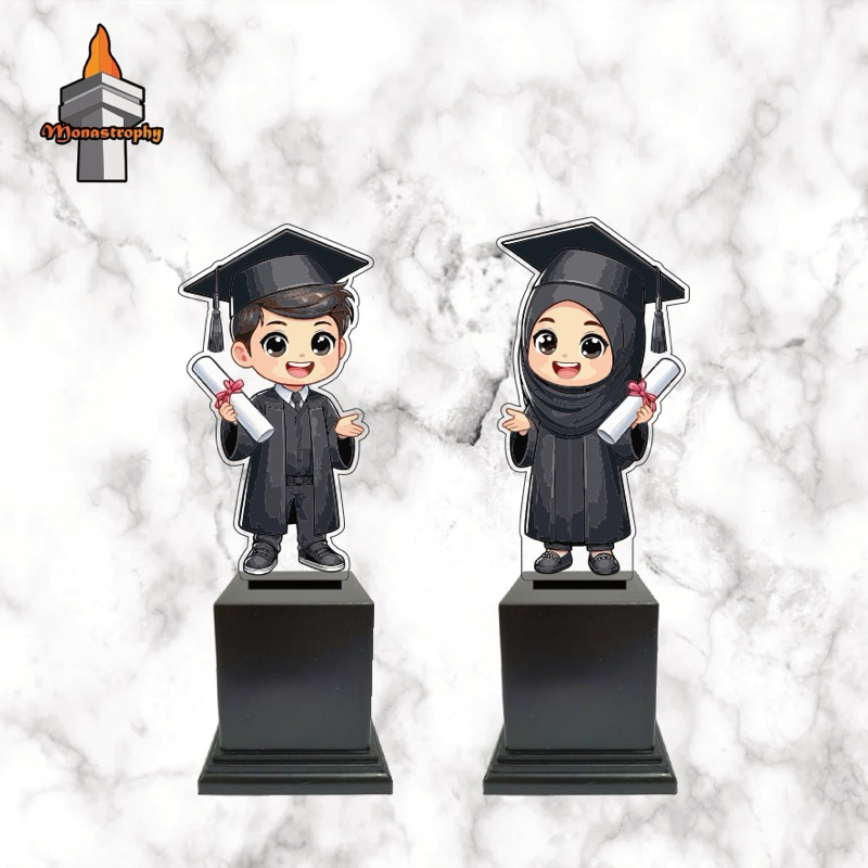 PIALA AKRILIK WISUDA ANAK TK SD | Plakat Graduation Karakter Boneka Lucu Unik | Trophy Vandel Wisuda
