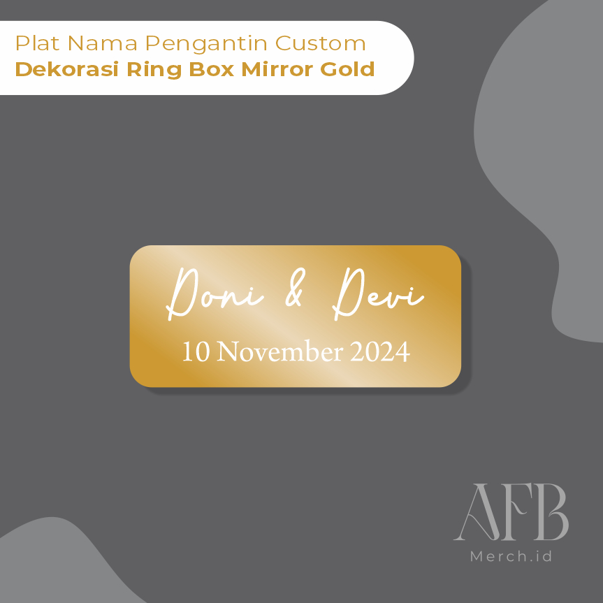 Plat Nama ringbox wedding akrilik mirror Gold