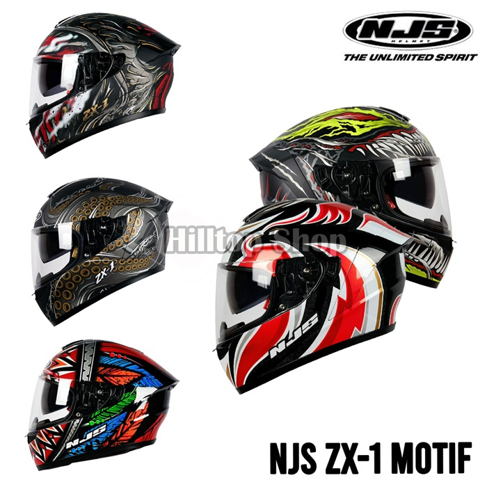 Helm NJS ZX-1 Motif Full Face Double Visor Motorcycle Helmet