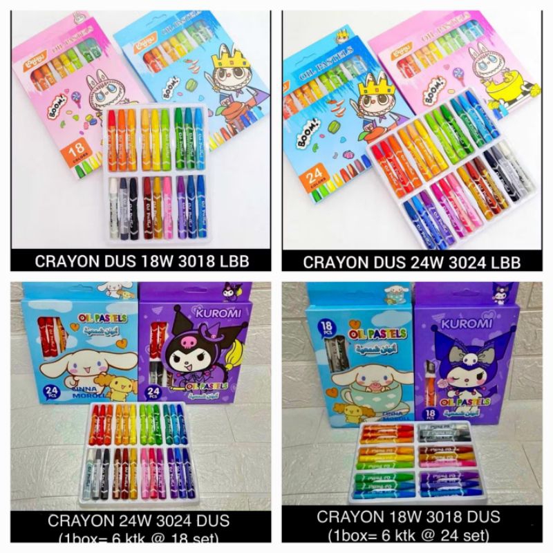 

Crayon Oil Dry Pastel Krayon Kemasan Dus Labubu 18 Warna 3018 / 24 Warna 3024