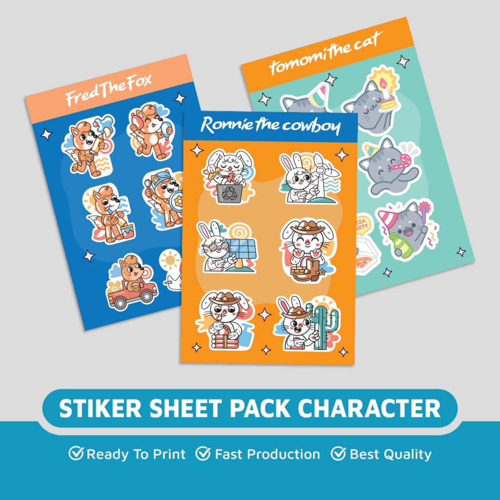 

DSPRINTING - Cetak Sticker Sheet Pack A5/A6 / Custom Design / Merchandise / Event / Chibi / Karakter / Sticker Pack Cute Custom Free Cutting a3+