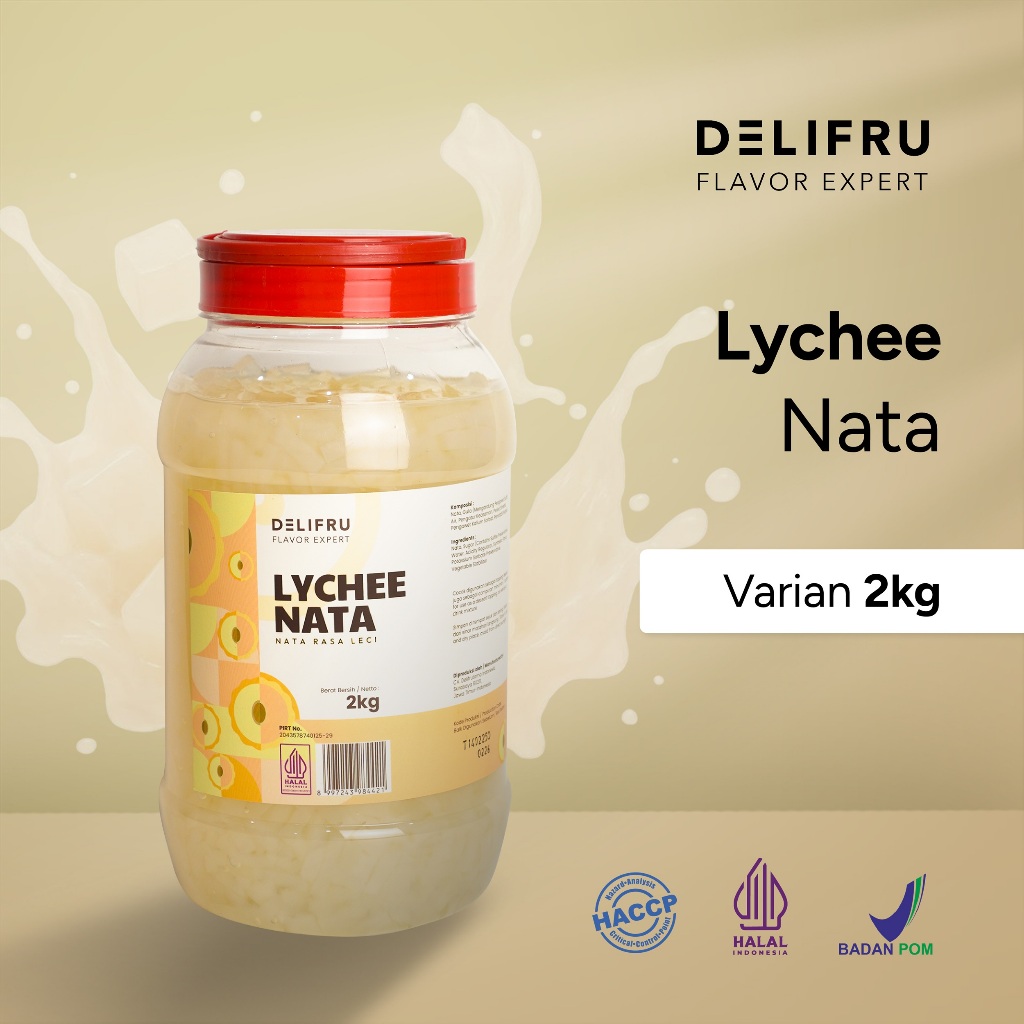 

Nata De Coco Lychee Delifru - Topping Minuman Leci Nata 2 Kg