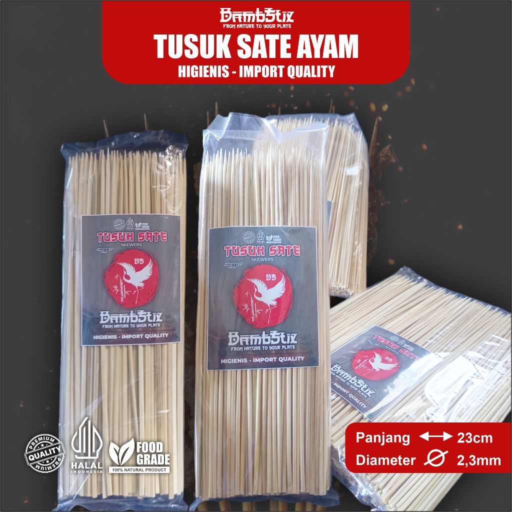 Tusuk Sate Ayam Panjang 23cm Diameter 2,3mm Terbuat Dari Bambu Premium Pilihan dan Mesin Modern