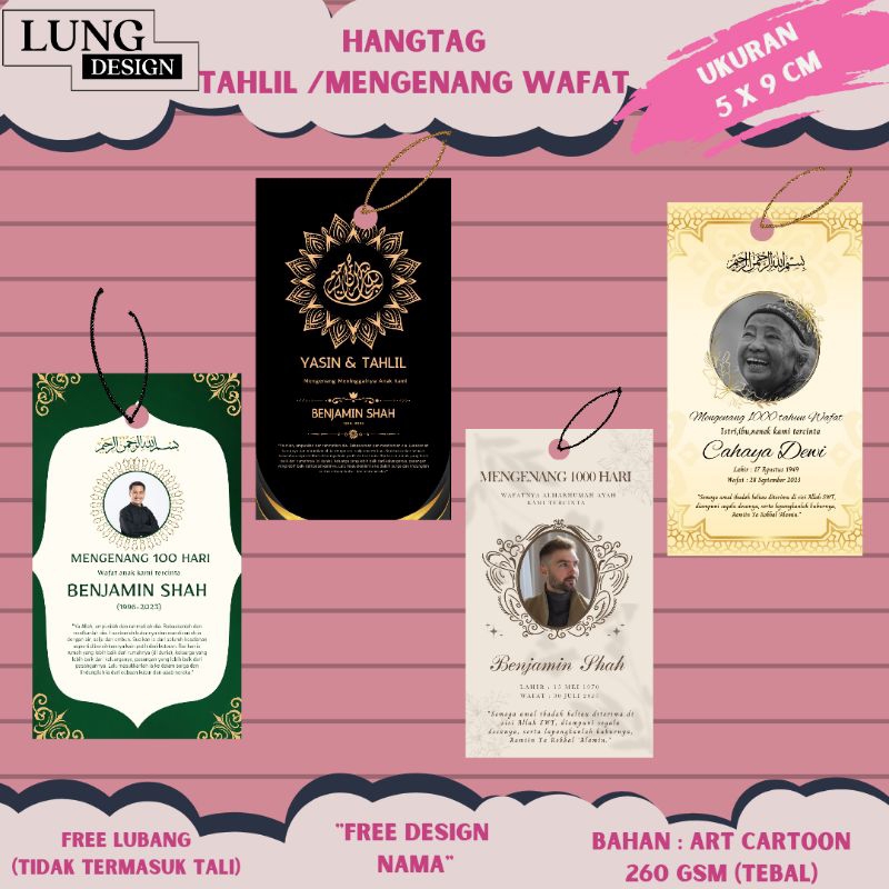<TIDAK PO > Hang tag kartu ucapan Tahlil, mengenang 40hari, 100hari,1000 hari / Hangtag Wafat Cust0m