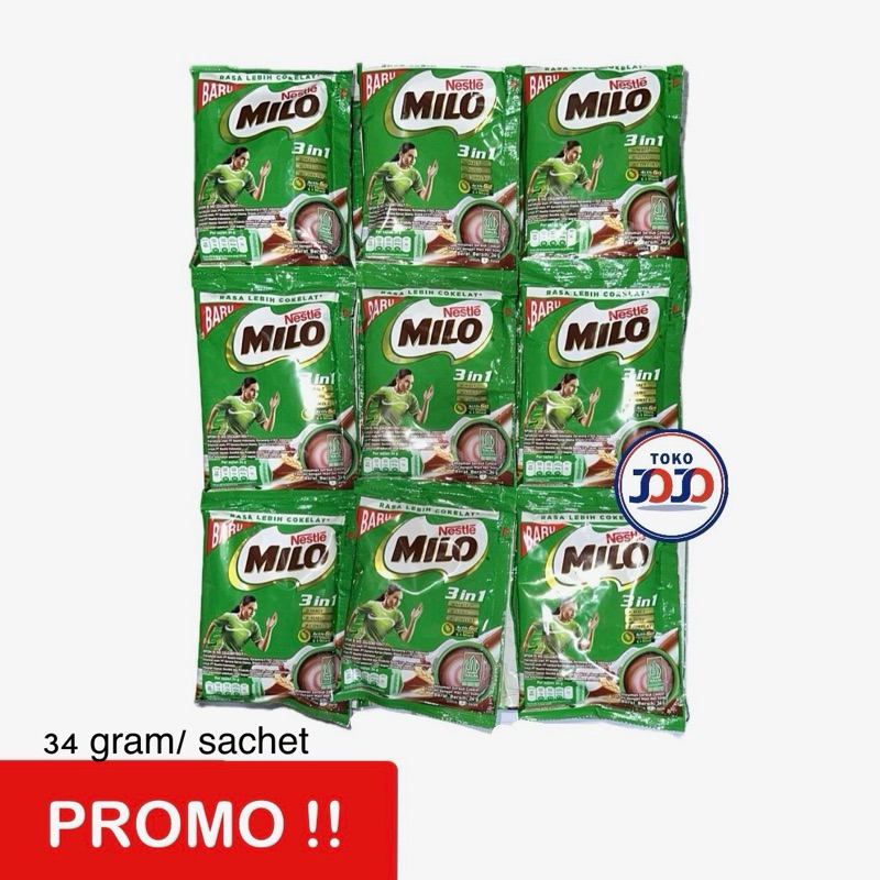 

Milo Susu Bubuk Cokelat 3in1 Rencengan 34 gram - Minuman Cokelat Sehat