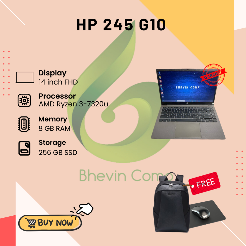 HP 245 G10 AMD RYZEN 3-7320U RAM 8GB SSD 256GB