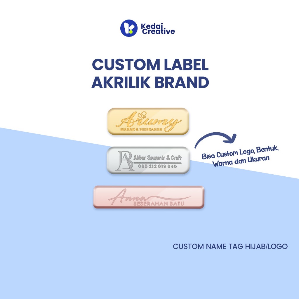 

Kedai Creative Custom Label Produk Akrilik Grafir Label Hijab Nama Brand Usaha Bahan Akrilik