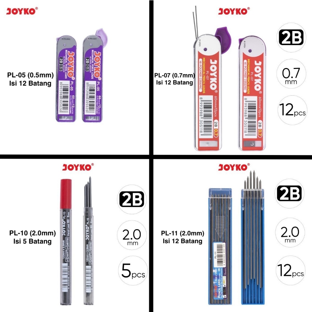 

Joyko Isi Pensil Mekanik 2B 0.5mm 0.7mm 2mm Joyko PL Original (1 Tube) / Isi Pensil Jangka Mechanical Pencil Lead 2B Joyko PL Per Tube