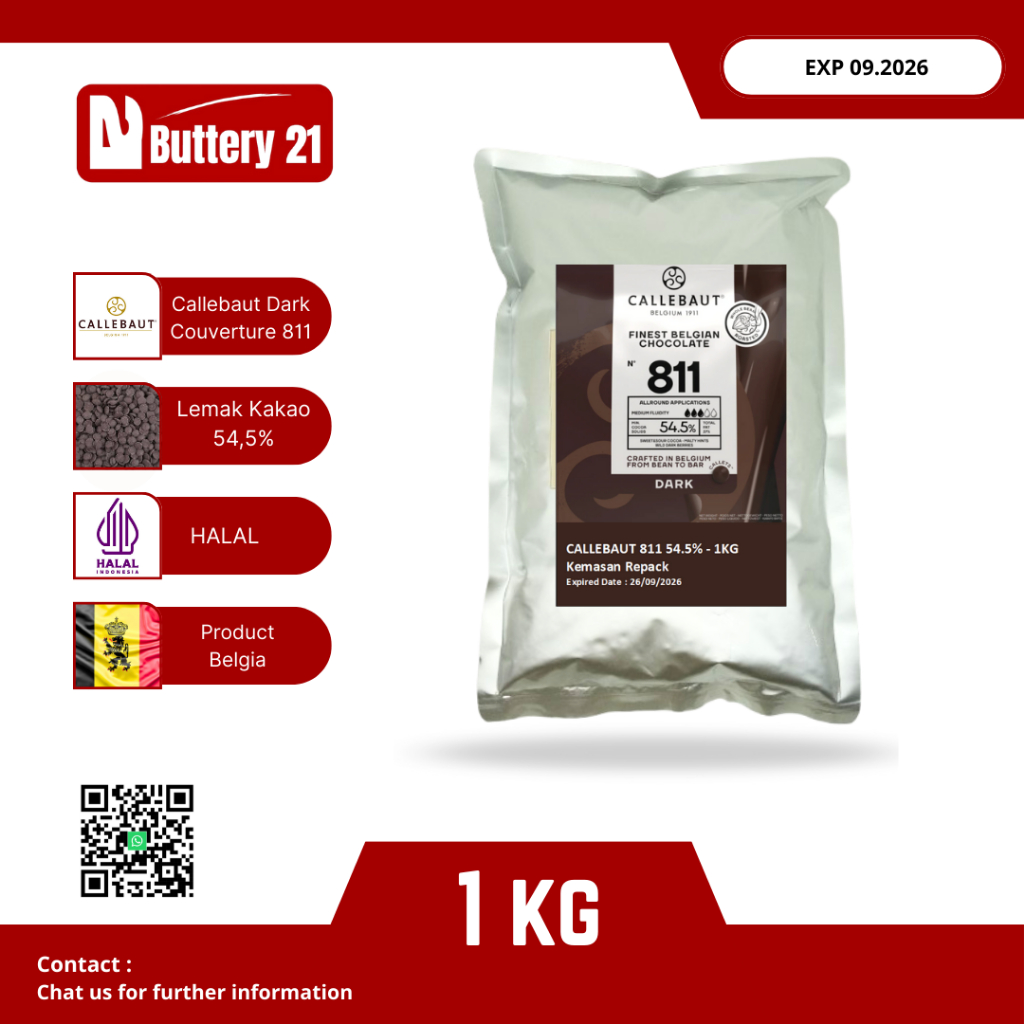 

REPACK 1 KG CALLEBAUT 811 54,5% CHOCOLATE COUVERTURE COKELAT/COKELAT DARK/COKELAT HITAM