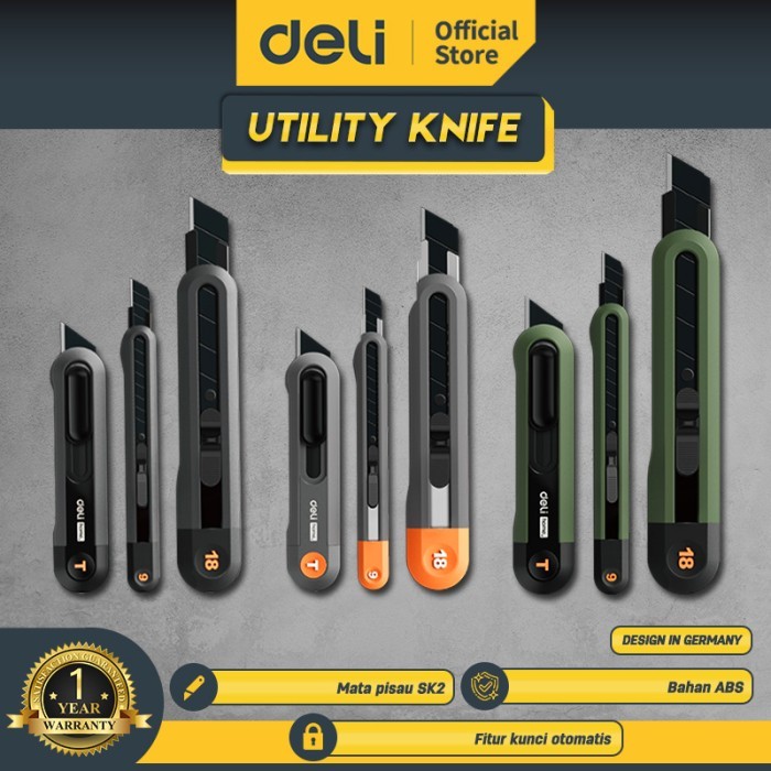 

Deli Tools Cutter Utility Knife set 3pcs Auto Lock HT40XX