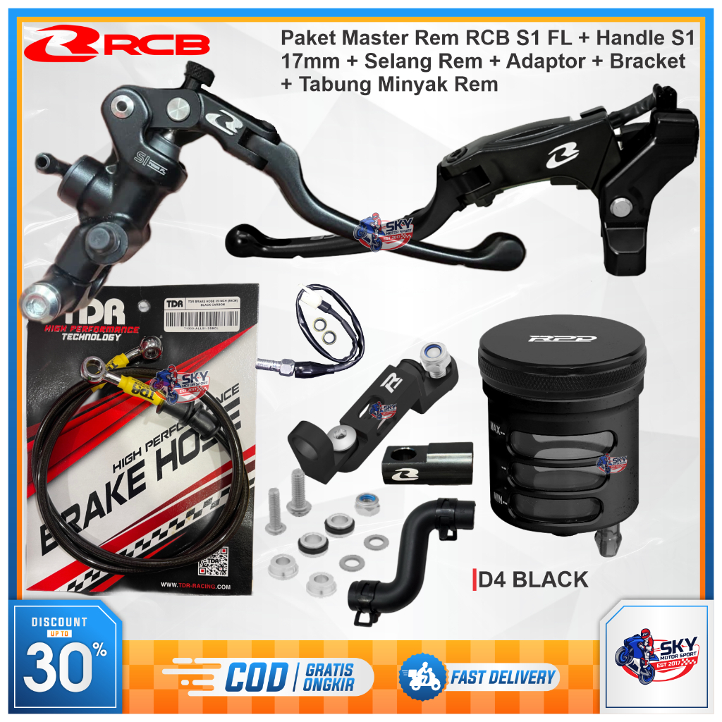 Paketan Master Rem RCB S1 FL 17mm + Handle Kiri S1 + Selang Rem TDR + Bracket Tabung Prism + Adaptor