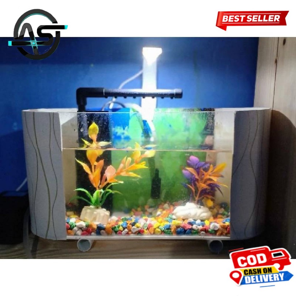 Aquarium mini meja kamar tidur aquarium ikan cupang &ikan kecil lainnya model fulset +FILTER+AERATOR