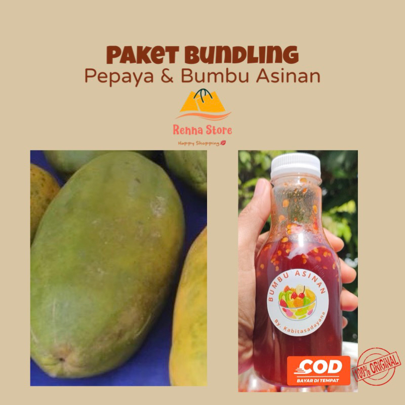 

PEPAYA CALIFORNIA Fresh Petik Dari Pohon 1kg & Bumbu Asinan Pedas Manis 250ml