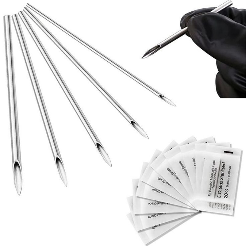 Jarum Piercing Stainless, Jarum Tindik Piercing, 12G/14G/16G/18G/20G