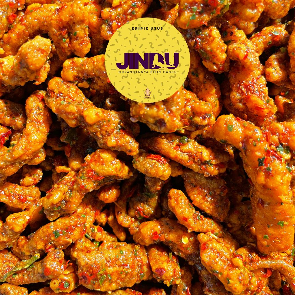 

usus krispi - kripik usus 1kg bumbu pedas daun jeruk JINDU - goyangannya bikin candu - cemilan food snacks