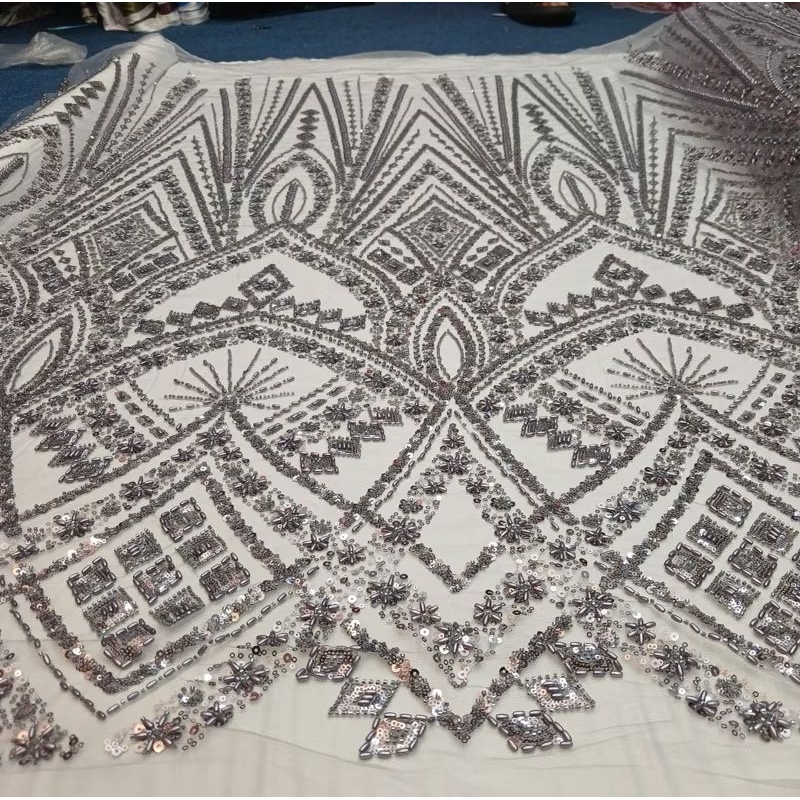 bahan kain tulle Elishaap salur Full Payet soroschi Korea / bahan kebaya full Payet mewah