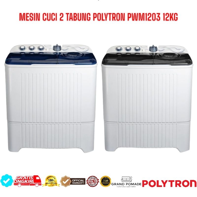 MESIN CUCI 2 TABUNG POLYTRON PWM1203 12KG