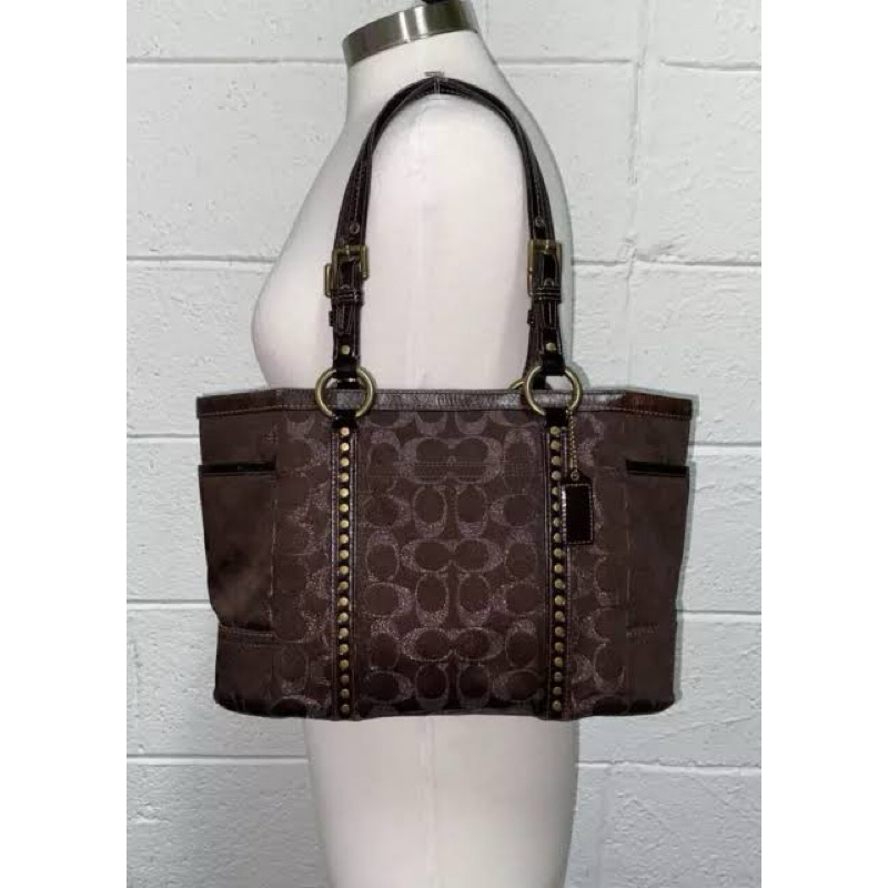 Tas Vintage Coach Dark Brown Studded Signature Tote Bag Preloved Thrift Y2K