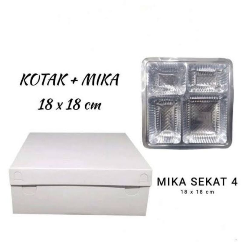 paket Dus Lunch Box Putih Polos 18 x 18 cm Kotak Nasi Take Away, 350 gsm + Mika nasi 4 sekat