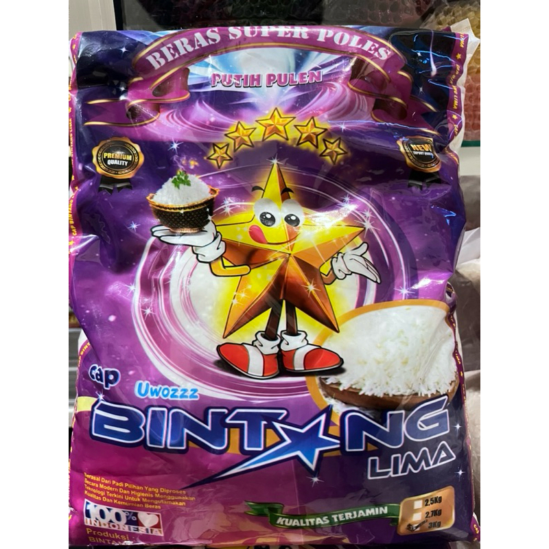 

Beras Bintang Lima 3kg / beras pulen beras bintang