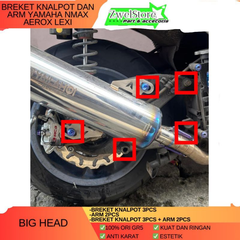 Baud titanium Arm & knalpot Yamaha Nmax/lexi/aerox TITANIUM GR5