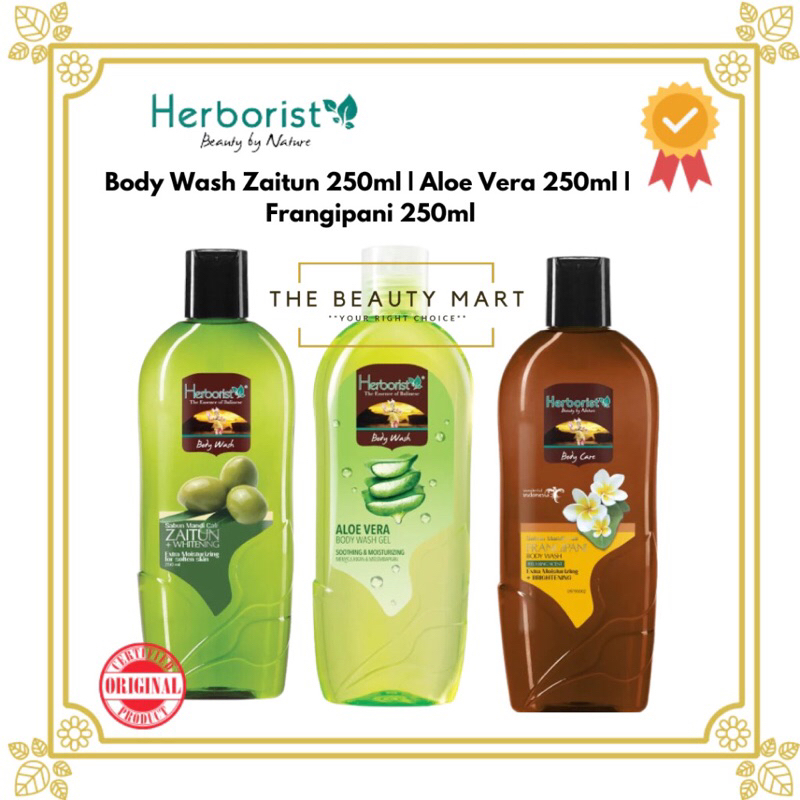 Herborist Body Wash Aloe Vera 250ml | Body Wash Zaitun 250ml | Body Wash Frangipani 250ml