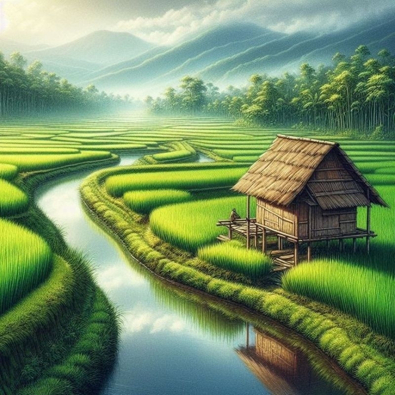 POSTER CETAK JUMBO, PEMANDANGAN PESAWAHAN, HIASAN DINDING, PEMANDANGAN PESAWAHAN, BISA COD