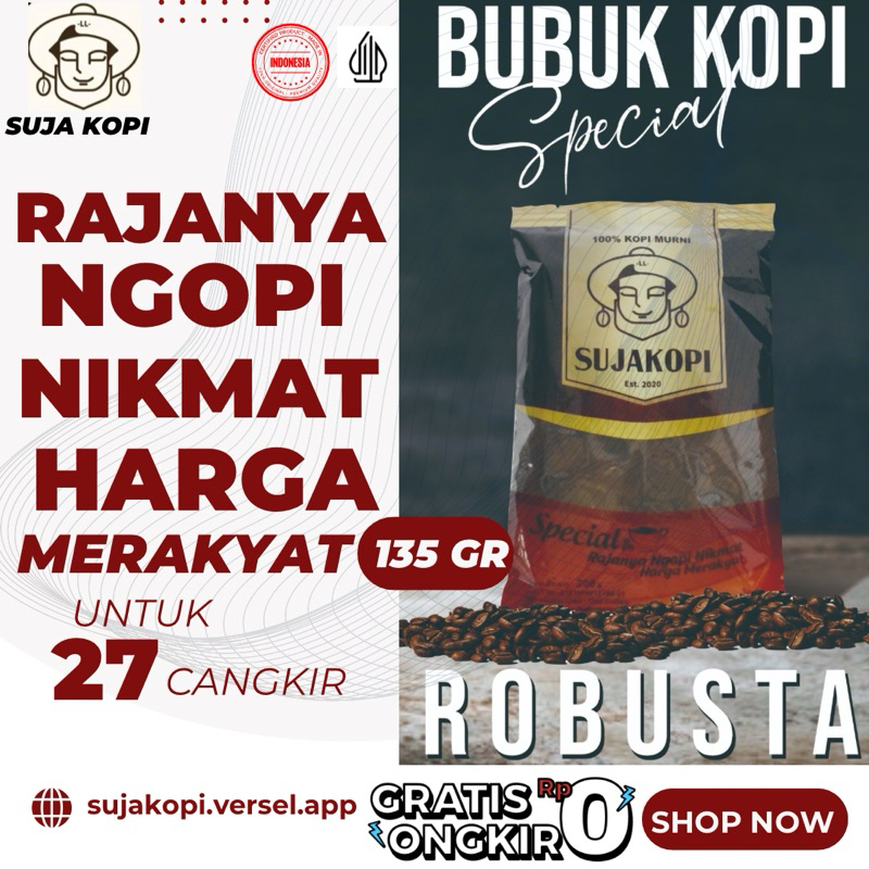 

SUJA KOPI KOPI BUBUK ROBUSTA 135gr beli 2 gratis sendok dan kopi sachet terlaris termurah rekomendasi kopi rumahan dan warung kopi grosir untung dijual lagi