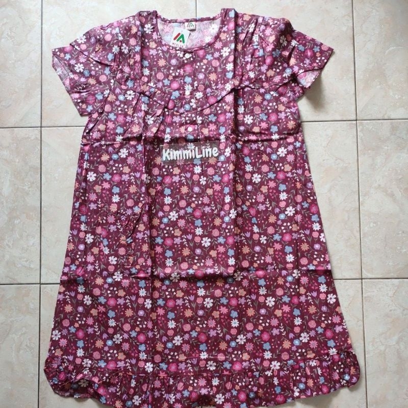 Baju Tidur Merlin Dewasa Daster Terusan Bahan Katun Fashion Premium Model Lisu Di Dada Motif Flowers