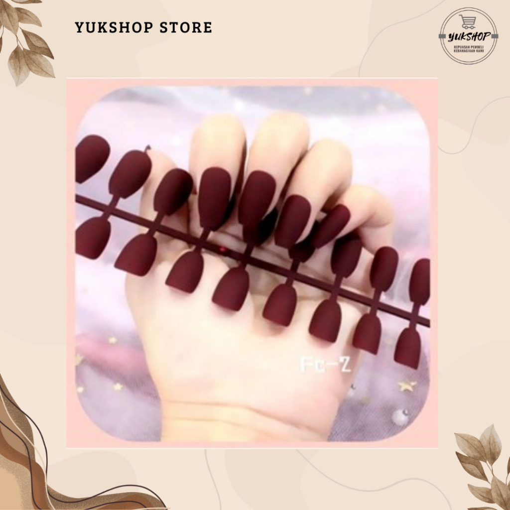 Kuku Palsu Maroon Free lem/24 kuku palsu/kuku buram/kuku palsu akrilik kuku palsu matte Matte froste
