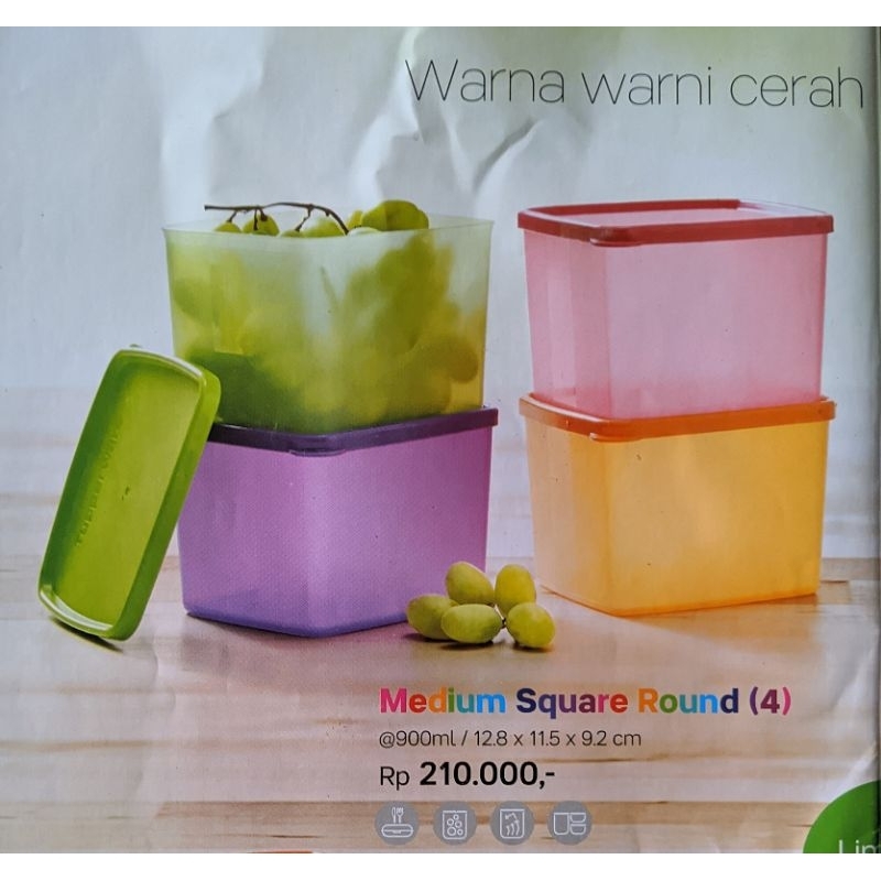 Tupperware Medium Square Round ( isi 4 )