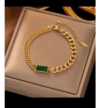 gelang zikron hijau titanium murni lapis emas 18KGP