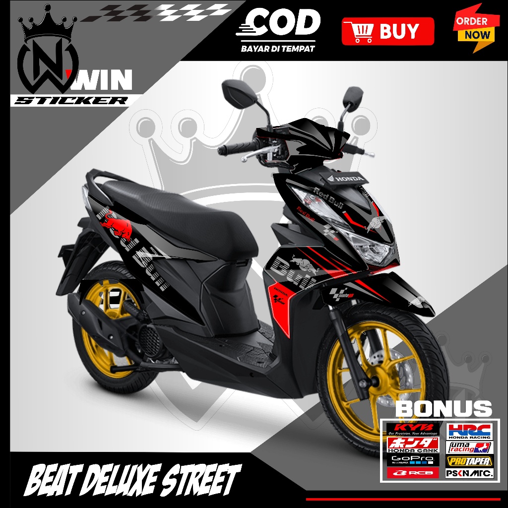 COD Decal Sticker Honda Beat Deluxe STREET 2020-2023 Fullbody Desain Motif Red Bull