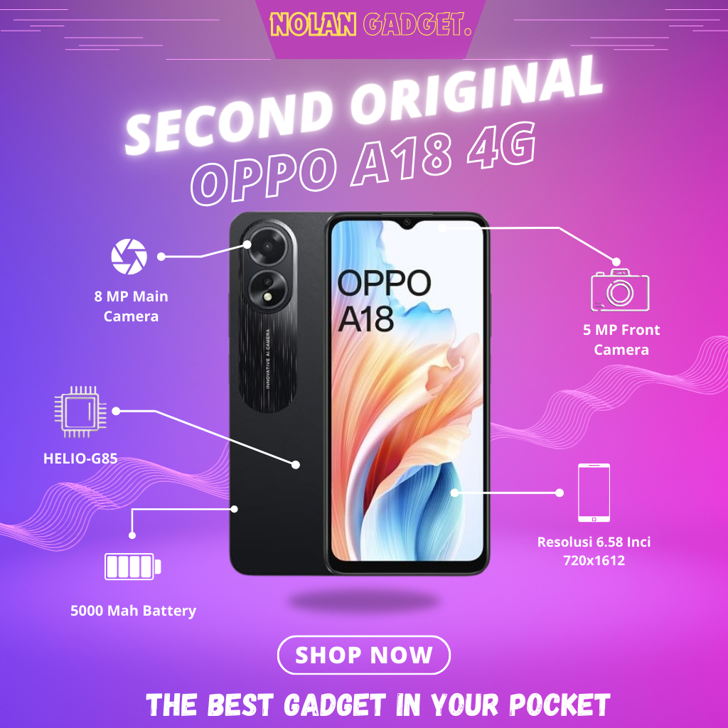 ORIGINAL OPPO A18 4G SECOND 4/128 GB FULLSET SECOND
